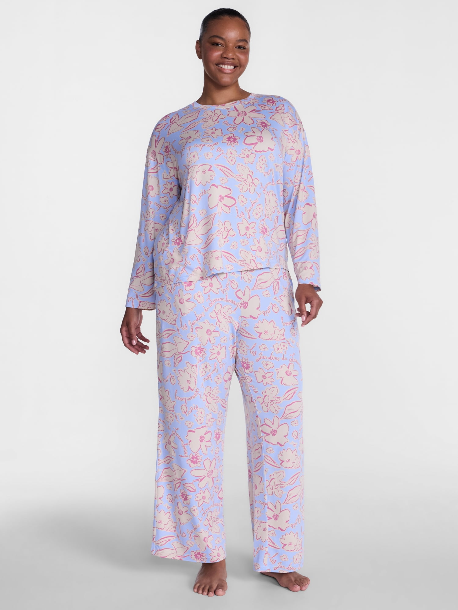 Joyspun Women's Essential Sleep Top and Pants, 2-Piece Pajama Set, Sizes XS-3X