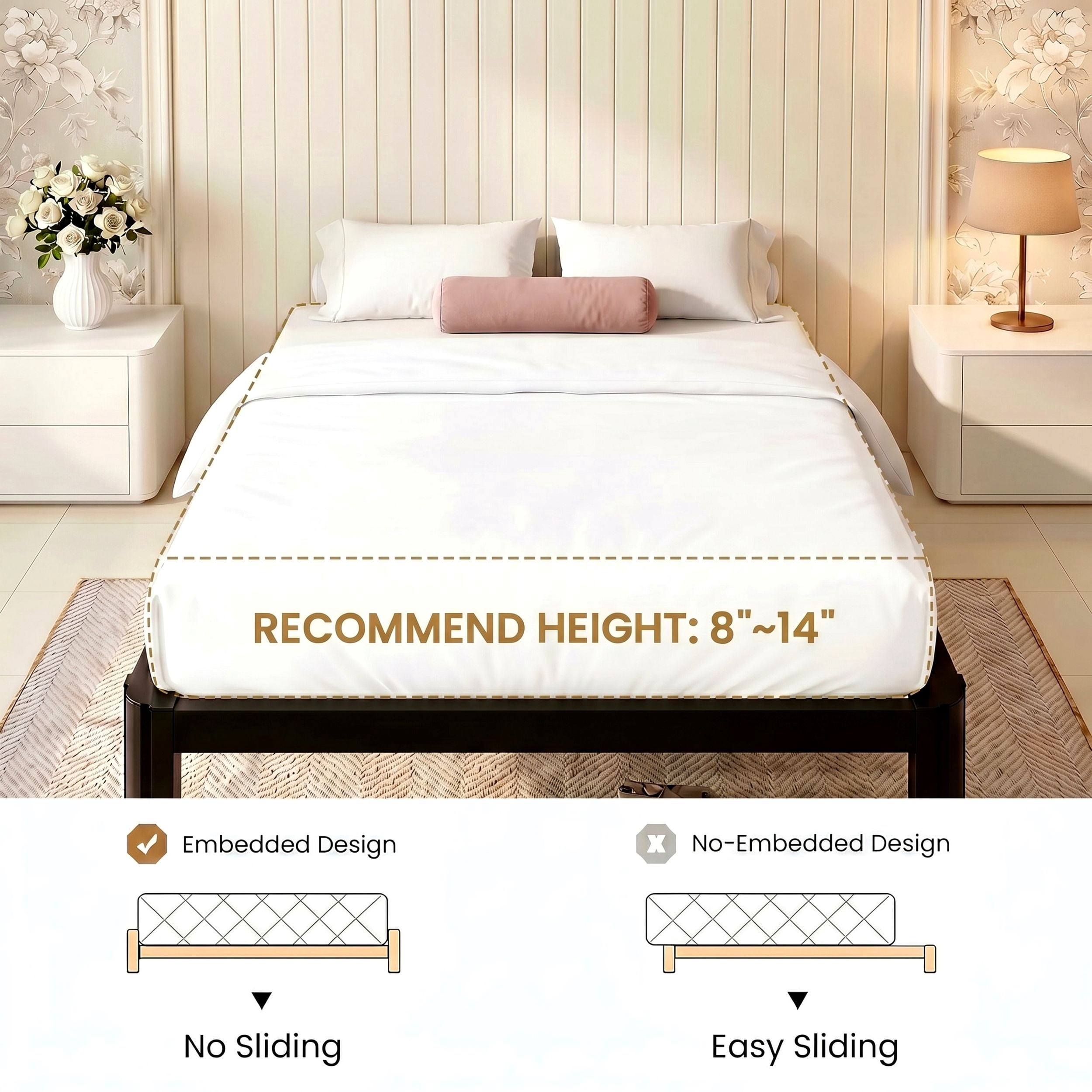 Merrland Twin Bed Frame, 14" Metal Platform Bed Frame with Fan-Shaped Legs, 3500 lbs Capacity, Under-Bed Storage Space, Easy Assembly, Black