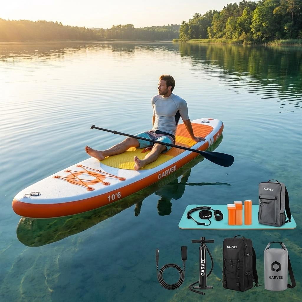 Garvee 12ft Inflatable Stand Up Paddle Board with Premium SUP Accessories,400 lb Capacity,Orange