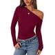 thumbnail image 1 of Remera PRETTYGARDEN Mujer Manga Larga Burdeos Escote Hombros Descubiertos Talle S, 1 of 8