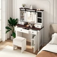 thumbnail image 3 of Farmhouse Makeup Vanity with Mirror and Lights,41.73" Wide Vanity Desk ,Vanity Table with 4 Drawers and 1 Cabinet,3 Color Modes, Dressing Table for Bedroom, 3 of 12