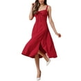 thumbnail image 4 of INSPIRE CHIC Spaghetti Strap Dresses for Women Scoop Neck Side Slit Sexy Flowy Midi Dress S Red, 4 of 6