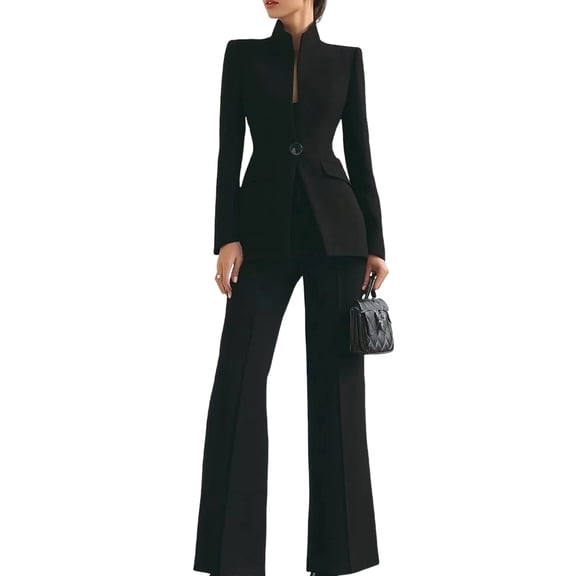 Women Blazer Pants Suit 2 Piece Outfits Casual Long Sleeve Blazer Set for Work Business Black L