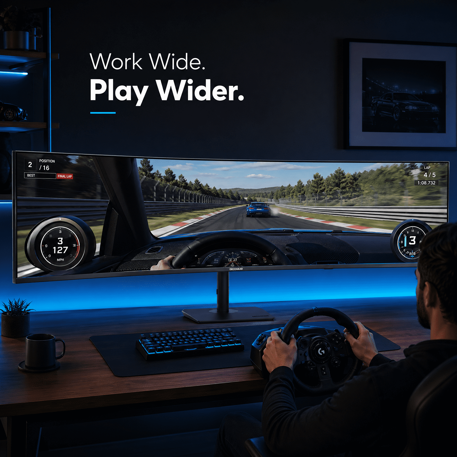 Deco Gear 49" Curved Ultrawide DQHD Monitor, 5120×1440, 165Hz, 1ms MPRT, 32:9, 1500R, HDR, Adaptive Sync, USB-C, HDMI 2.1, DisplayPort 1.4, PIP/PBP, RGB Lighting