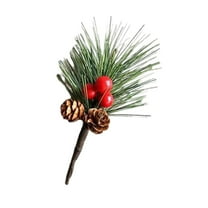 Artificial Pine Picks, 2"x3.14" Pine Needles Branches with Red Berry Stems, for Crafts Christmas Tree DIY Garland Holiday Gift Wrapping