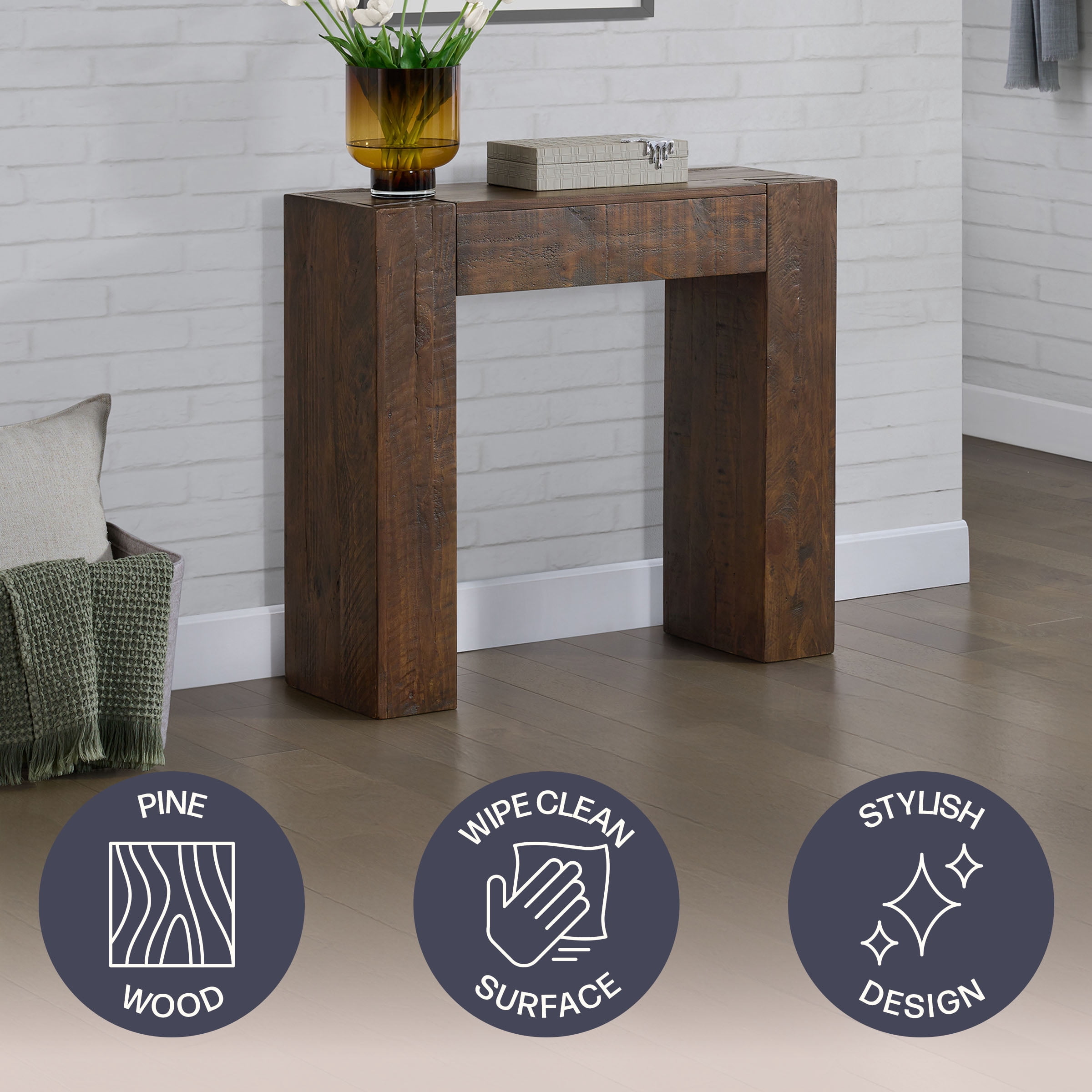 Alaterre Furniture Stockyard Solid Wood Console Table - 36in Modern Farmhouse Entryway Table, Brown