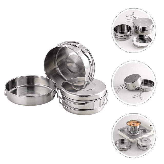 TABLZONE 1Set Multipurpose Stainless Steel Camping Pot Pan Set with Frying Pan and Cups