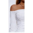 thumbnail image 5 of Women's off Shoulder Bodycon Mini Dress, Ruched Long Sleeve Elegant Slim Fitting Gowns Clubwear for Cocktail Party White XL, 5 of 5