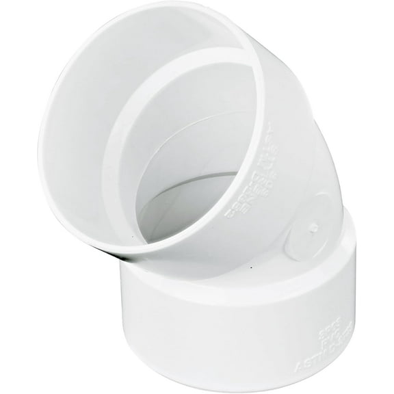 3P03 PVC 45-Degree Elbow, 3-Inch, for Hub X Hub Solvent-Weld Connections, for Use with 3-Inch Sewer and Drain Pipe, White