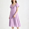 thumbnail image 2 of Bovxnpu Womens Nightgown Sleepshirt Pajama Dress Squared Neck Short Sleeve Striped Ice Silk Midi Length Sleepwear, 2 of 9