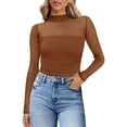 thumbnail image 2 of Endives Womens Mesh Long Sleeve Shirts Fashion Turtle Necks Ruched Outwear Tops Fall Outfits Slim Fit Blouses Basic Tee, 2 of 5