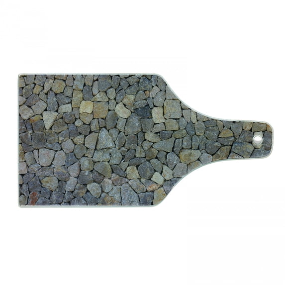 Cobblestone Cutting Board, Sharp Grey and Beige Cobblestones Close-up Picture Outdoors Walking Theme, Decorative Tempered Glass Cutting and Serving Board, in 3 Sizes, by Ambesonne