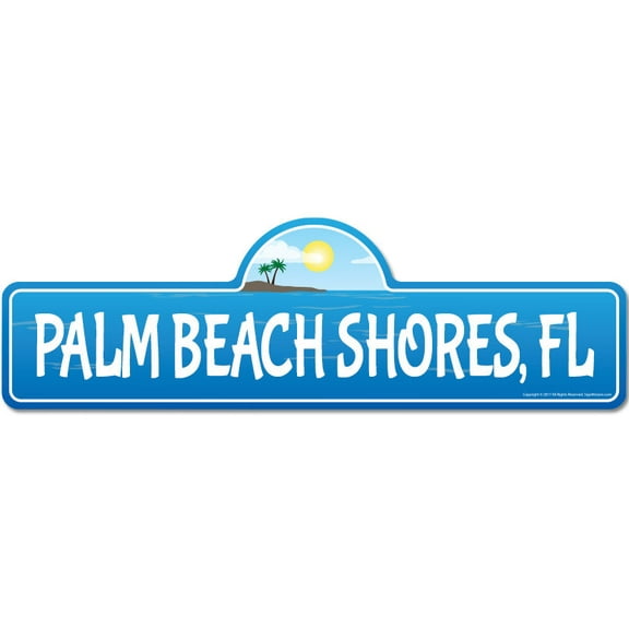 Palm Beach Shores FL Florida Beach Street Sign | Indoor/Outdoor | Surfer Ocean Lover Décor For Beach House Garages Living Rooms Bedroom | Signmission Personalized Gift