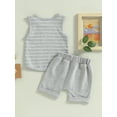 thumbnail image 4 of Bagilaanoe 2pcs Toddler Baby Boy Short Pants Set Sleeveless Striped Print Tank Tops + Shorts 6M 12M 18M 24M 3T 4T Kids Casual Summer Outfits, 4 of 8