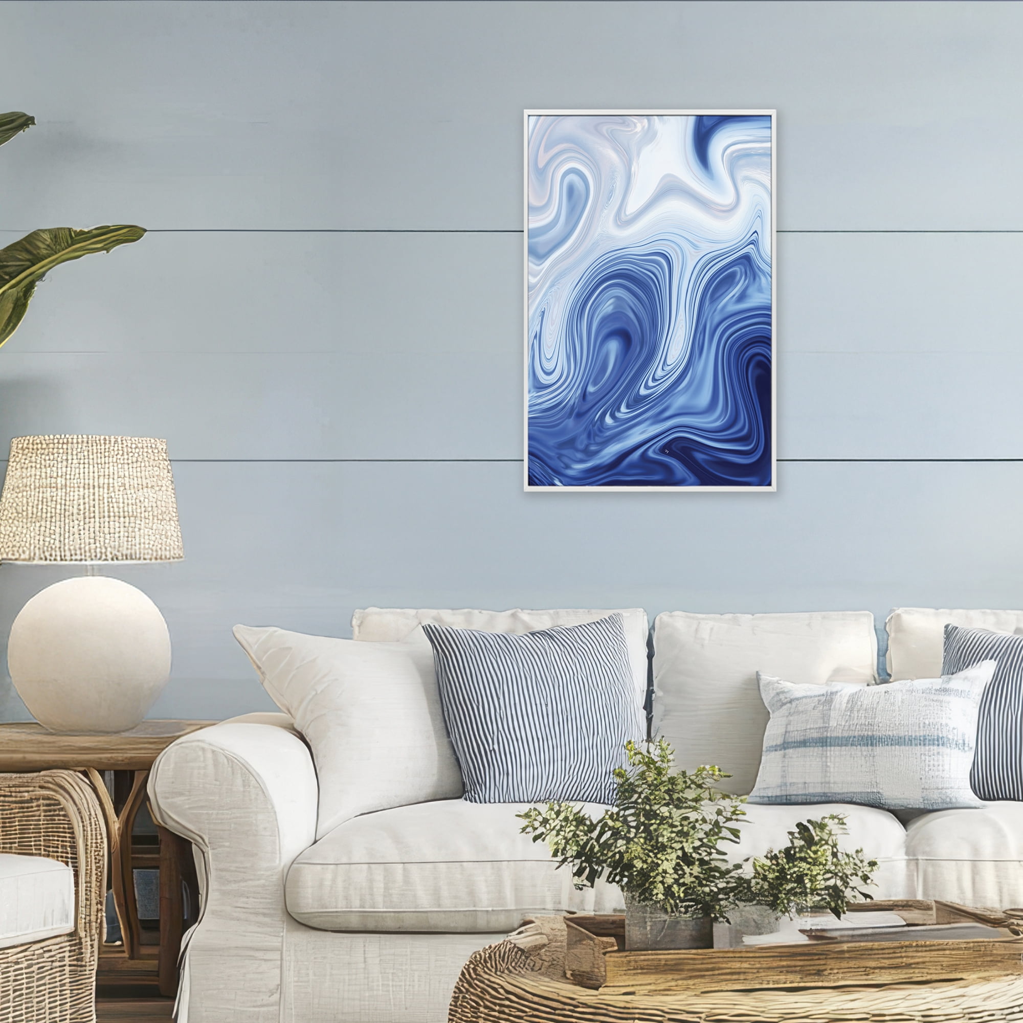 Stupell Industries Blue Marble Fluidity White Framed Giclee Art, design by Martina Pavlova