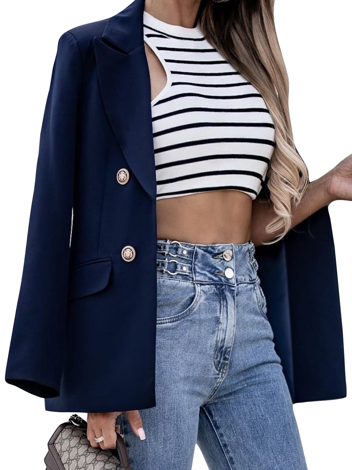 Niuer Ladies Casual Double Breasted Blazer Suit Women Elegant Cardigan