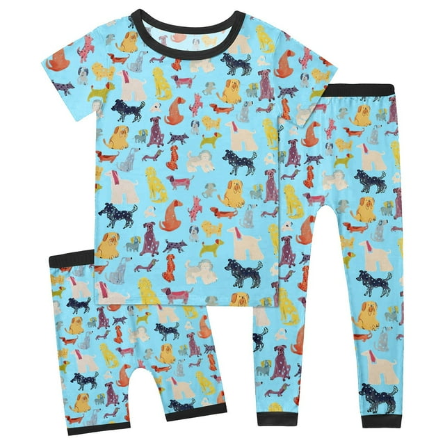 Utlike Ensemble de Pyjama pour Garçons 3 Pcs Vêtements de Nuit Doux Col Rond T-Shirt à Manches Courtes Shorts Pantalons Ensemble de Pyjamas 3 Pcs Tenue de Maison Populaire pour Garçons Taille 3 Ans-4 Ans