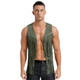 thumbnail image 1 of YONGHS Men's Vintage Faux Suede Open Front Vest Hippie Rivets Fringe Sleeveless Waistcoat Jacket Army Green M, 1 of 5
