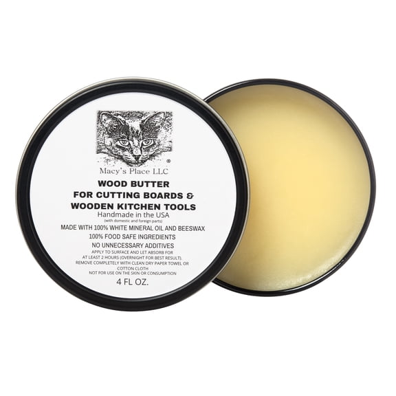 Macy's Place Wood Butter for Cutting Boards and Wooden Tools - 4oz Butcher Block Butter Wax