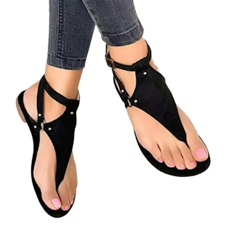

Women s Flip-Flop Sandals with Belt Buckle Solid Color Simple Fashion Suit for Summer Beach Living Room Garden Black 35