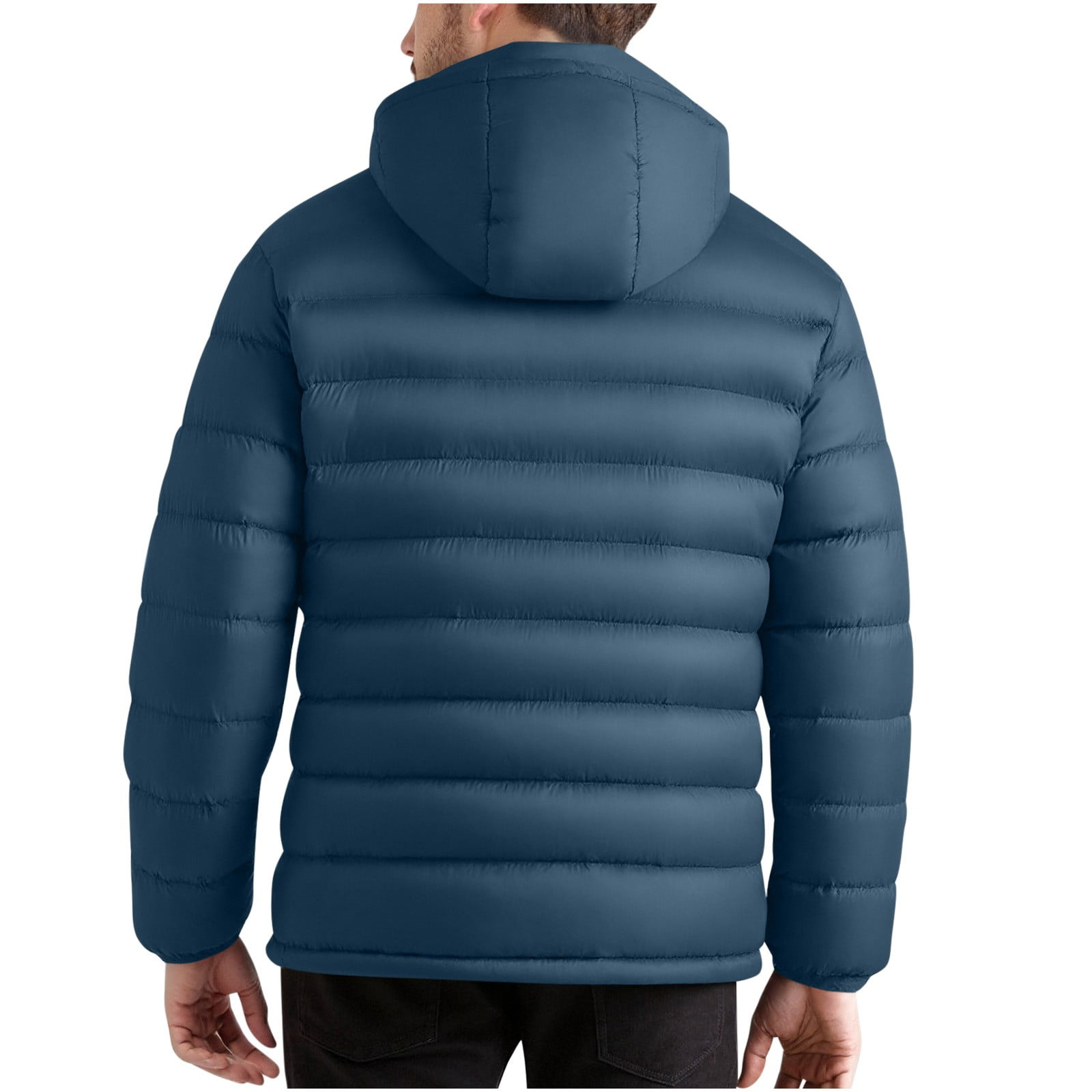 BiZtdJrK Mens Quilted Hoodie Jackets Full Zip Long Sleeve Hooded Puffer Jacket Solid Warm Fall Winter Outerwear with Pockets Navy XL