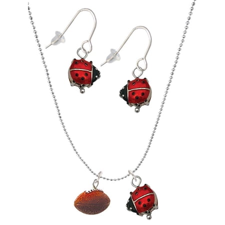 Delight Jewelry Resin Football Red Lucky Ladybug Necklace and Dangle Earrings Set