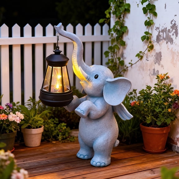 JUANCHENG Charming Solar-Powered Elephant Lantern Statue: Whimsical Garden Decor!