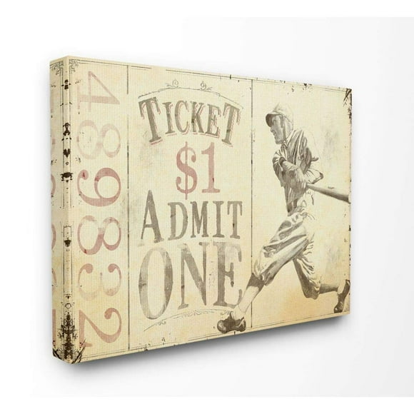 Stupell Industries Admit One Vintage Baseball Sports, Design by Artist The Saturday Evening Post Wall Art, 24 x 30, Canvas
