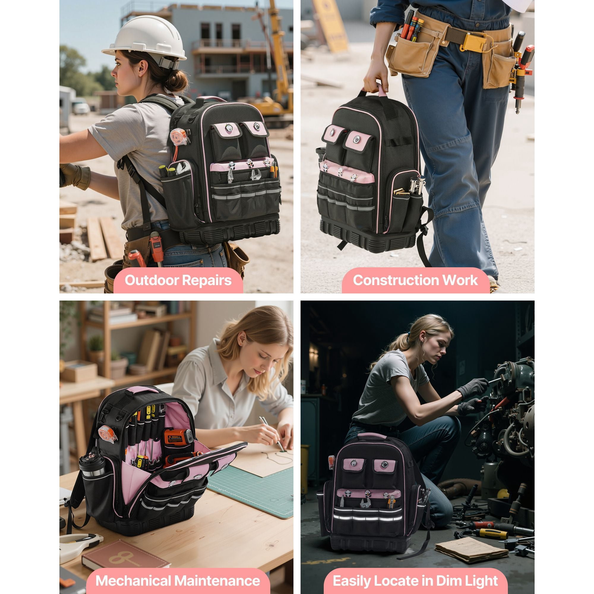 Tool Backpack 56 Pockets, 75 lbs Capacity, Heavy-Duty Oxford Fabric, Laptop Compartment, Molded Base, for Electrician Plumber HVAC