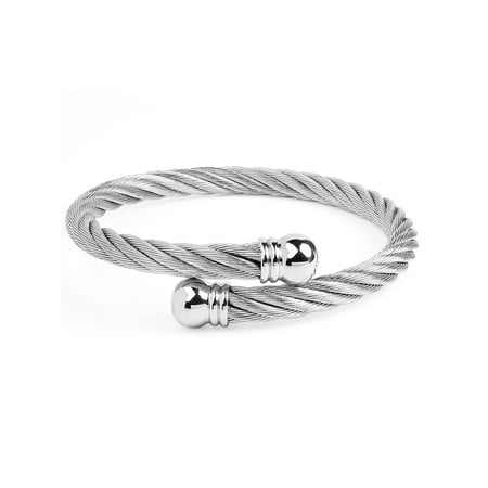 Designer Inspired Cuff Bracelet - Women's Stainless Steel Twist Rope With Knob Ends Cuff Bracelet