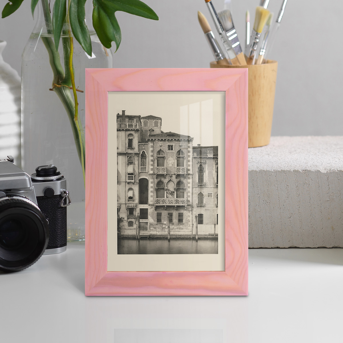 Vintage Views of Venice III - Framed Print w/glass - Sunset Pink