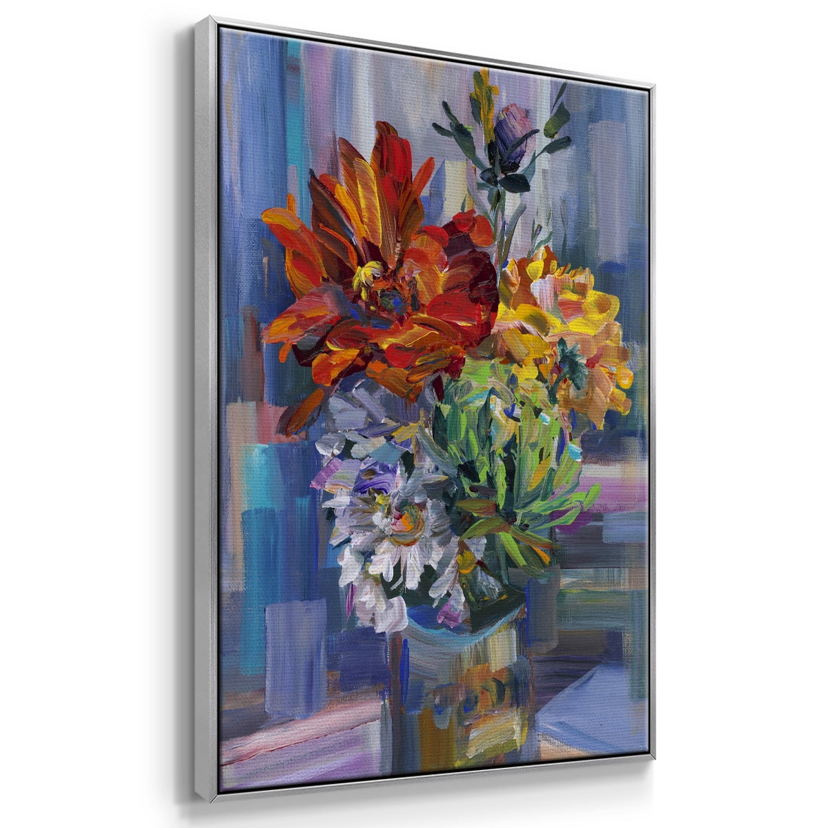 Modern Bouquet Framed Premium Gallery Wrapped Canvas - Ready to Hang - 17 x 25 - Silver Floating Frame