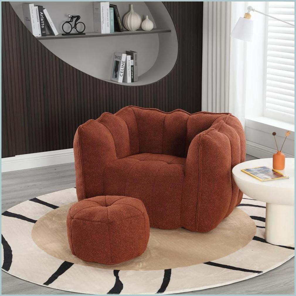 Adult Square Bean Bag Chair with Footstool – High-Resilient Foam for Gaming/Reading | Chenille | Square