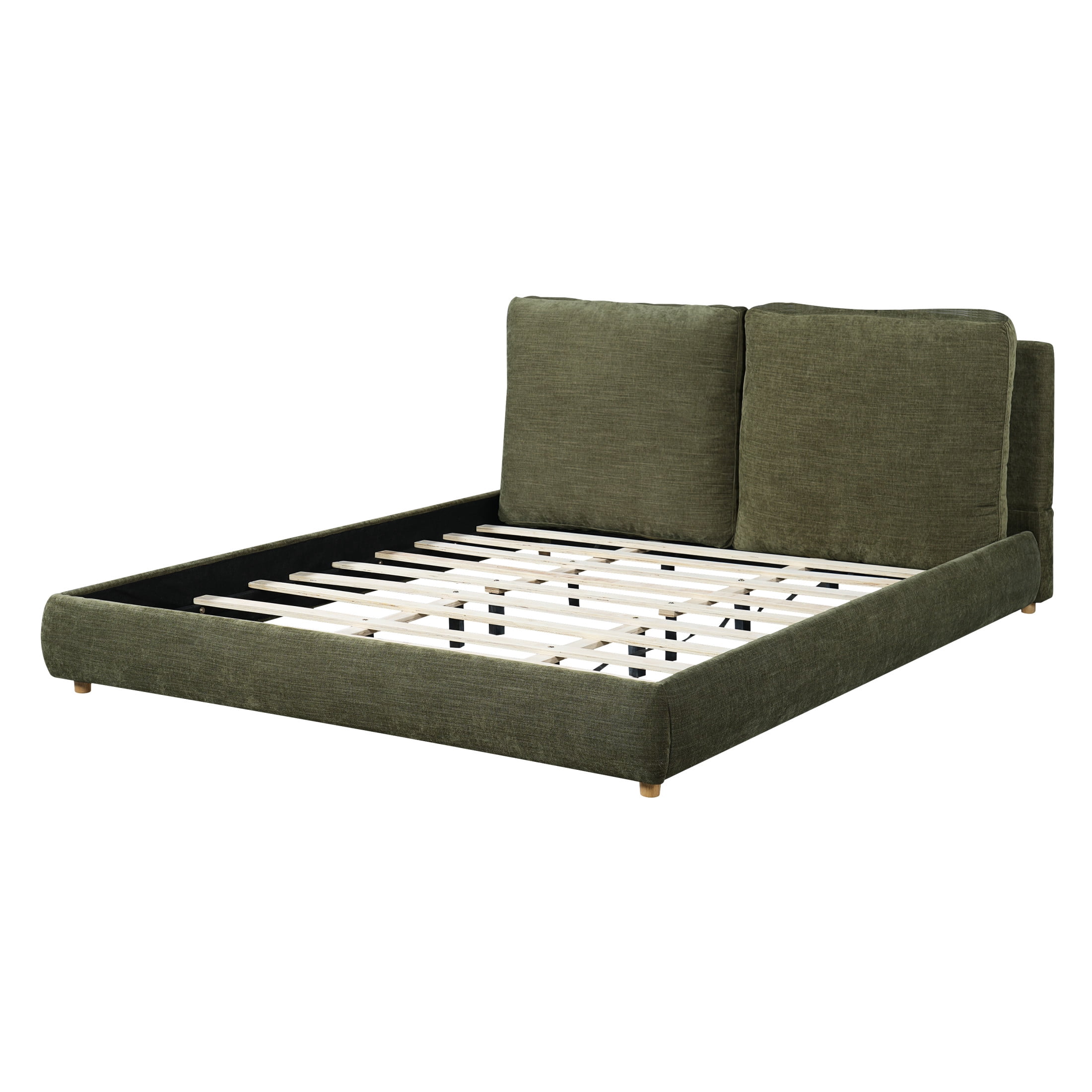 Christopher Knight Home California King Upholstered Bed Frame with Removable Pillow Headboard, Olive Green