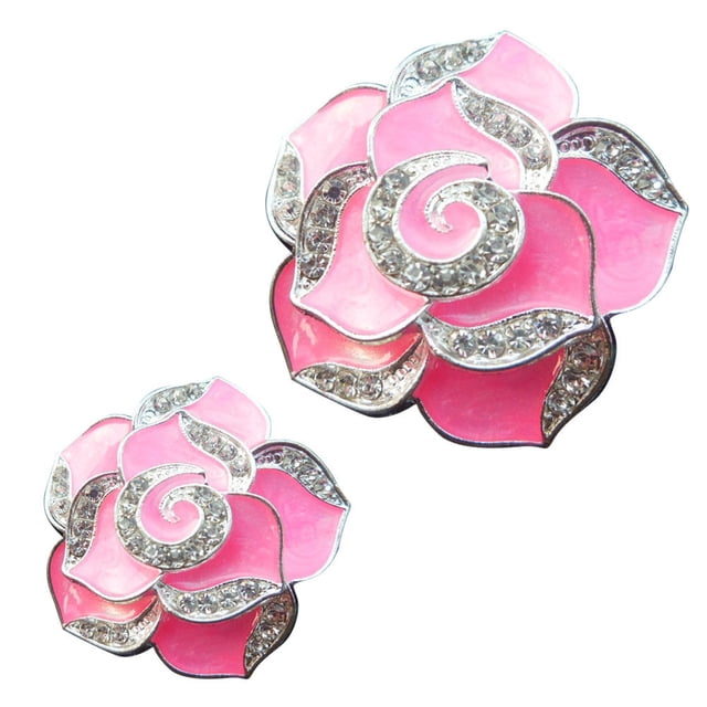 One Pair Car Air Vent Decorations Camellia Rhinestone Encrusted Fragrance Air Freshener Holders Auto Car Interior Decoration (Pink)