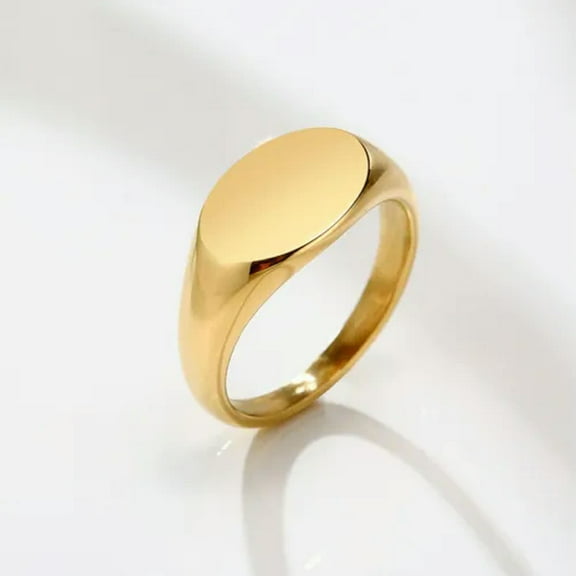 18K Gold Plated Oval Band Stainless Steel Women's 9mm Personality Ring Size 6-10