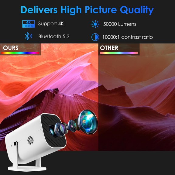 180° Adjustable Electric   Projector with , 1080P Native, 4K Compatible, for Bedroom, Laptop, PS5, TV Stick