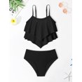 thumbnail image 4 of Traje de baño oklady para niñas, conjunto de bikini escalonado con volantes, negro, 15-16 años, 4 of 7