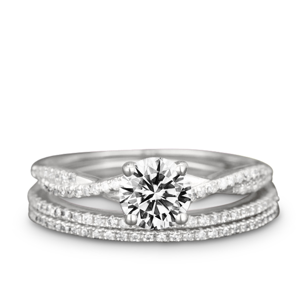 JeenMata Flawless 2 Carat Round Cut Moissanite Trio Wedding Ring Set in 18k White Gold Over