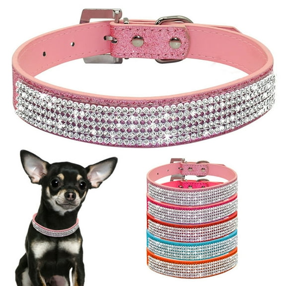 Ludlz Rhinestone Dog Collar, Cute Dazzling Sparkling Soft Suede Leather Dog Cat Rhinestone Collar Crystal Diamond Pet Dog Puppy Collar