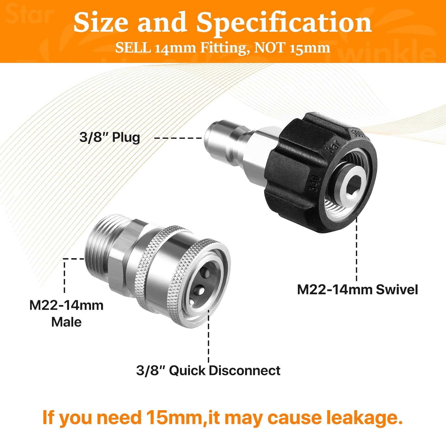 Pressure Washer Adapter Set, Stainless Steel Quick Disconnect Kit, M22 14 mm Quick Connect Swivel to 3/8'' Quick Connect Fittings, 3/4" to Quick Release 9 Sets