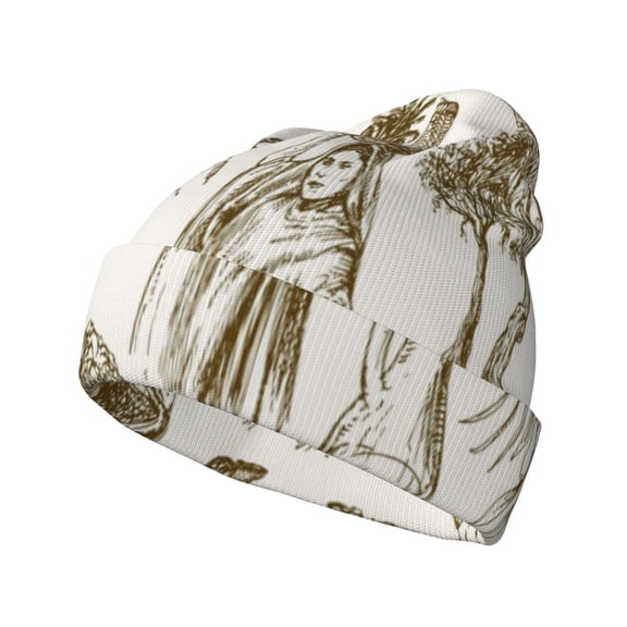 Lsque Olive Picking Pattern Knitted Beanie, Unisex Winter Hat, Knit Hat Winter Beanies Thick Fisherman Beanies Cuffed Plain Skull Caps