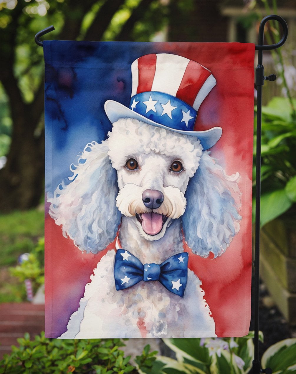White Poodle Patriotic Garden Flag 11.25 in x 15.5 in