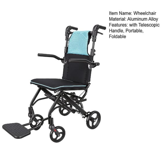 Folding Wheelchair Lightweight Portable Aluminum with Brakes 35" for Travel