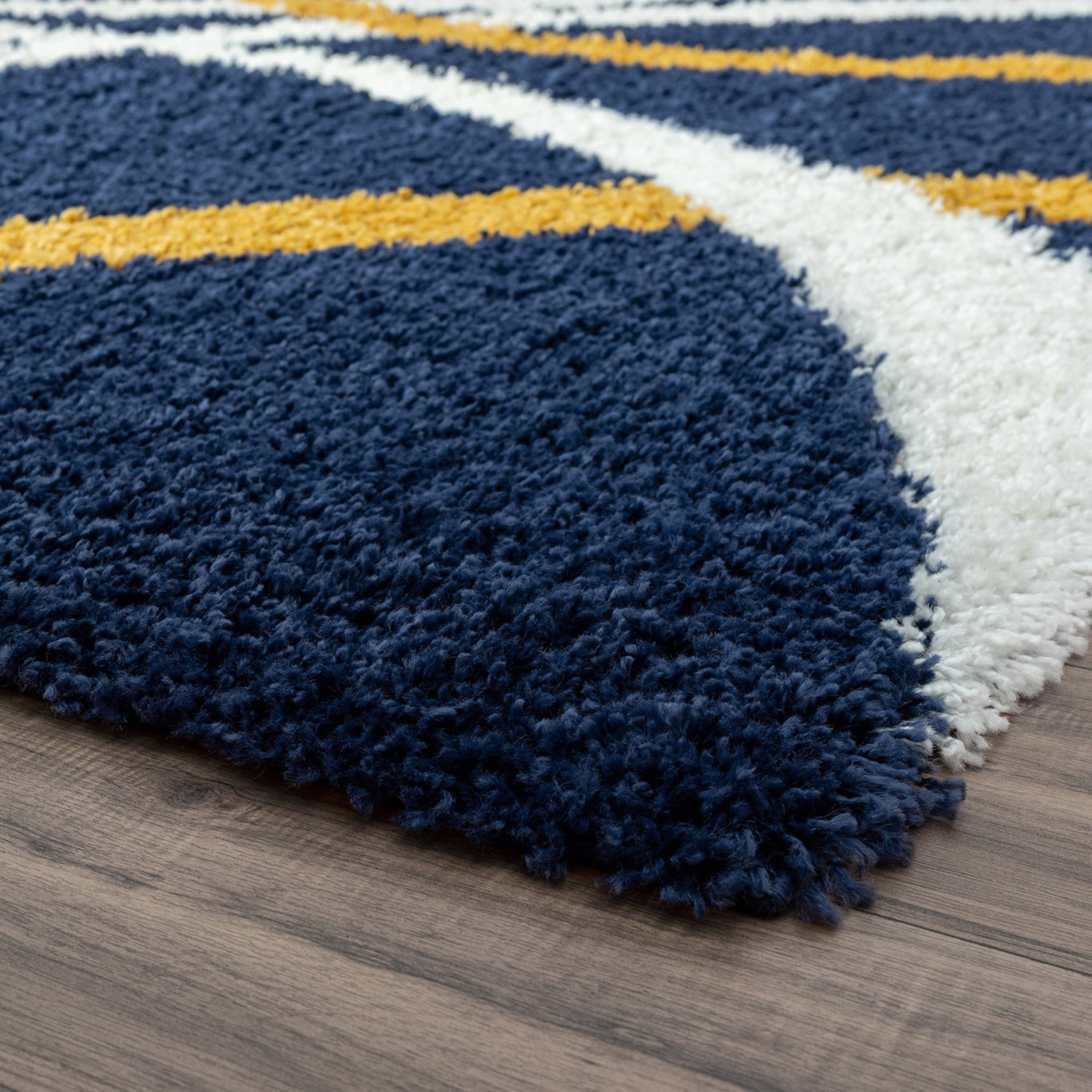 Bliss Rug Abstract Indoor Shag Rug for Living Room, Bedroom, Kids Room |Yellow/Navy, 9' x 12' (8'10''x12'2'')