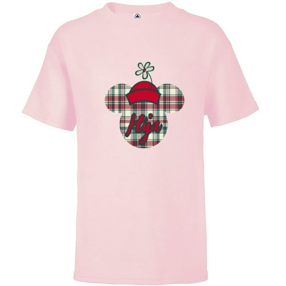 Disney Minnie Mouse Christmas Holiday Plaid for Hija - Short Sleeve T-Shirt for Kids - Customized-Soft Pink