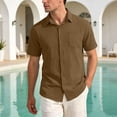 thumbnail image 2 of Men's Solid Color Short Sleeve Lapel Button Cardigan Shirt Top Casual Daily Business Casual Loose Fit Lightweight Breathable Modern Fashion Essential | AESTIVO,Brown L, 2 of 9