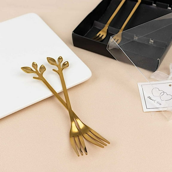 BalsaCircle 4 Gold Metal Appetizer Dessert Forks Leaf Handles Party Events Tableware Decorations Supplies
