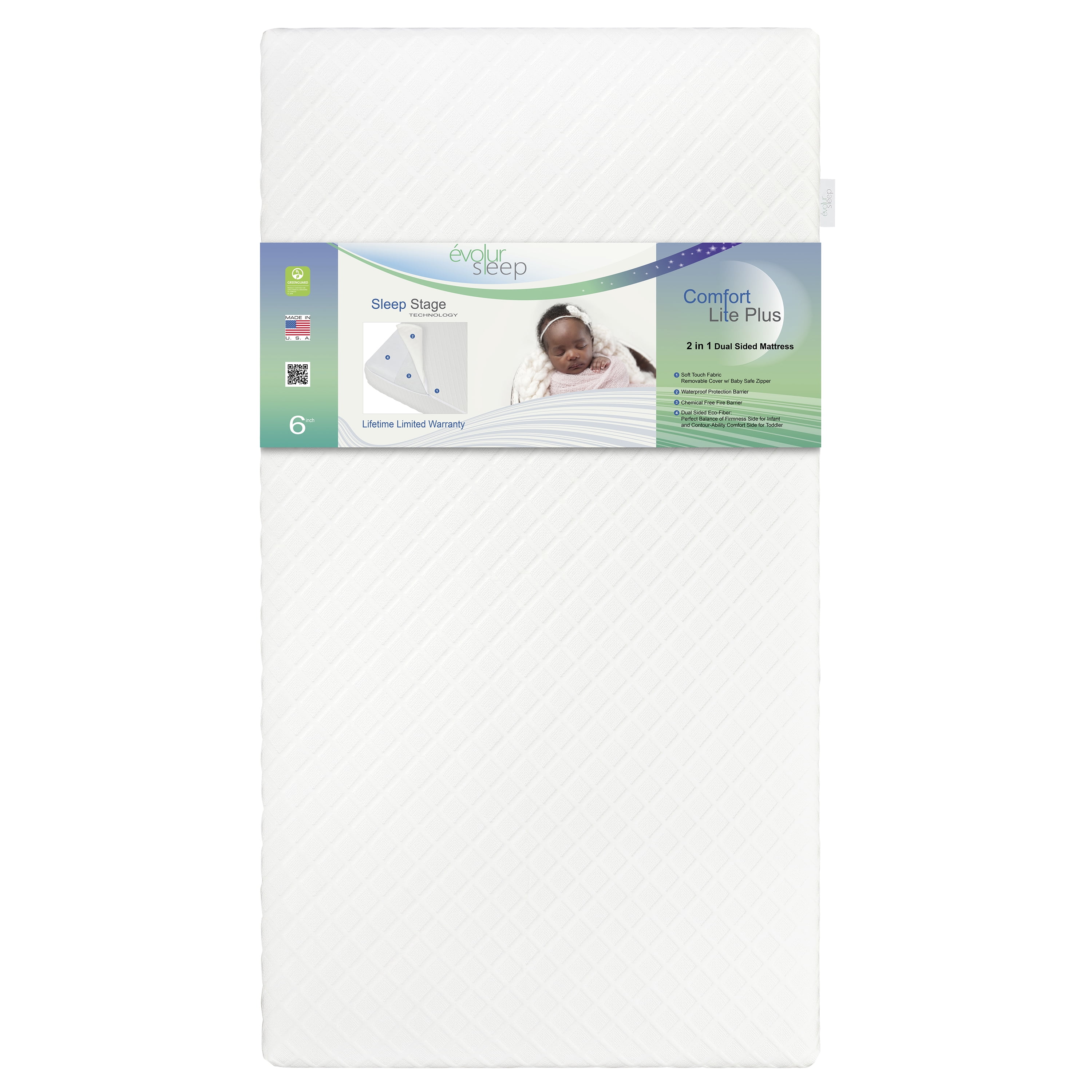 evolur Sleep Comfort Lite Plus Fiber Crib & Toddler Foam Mattress