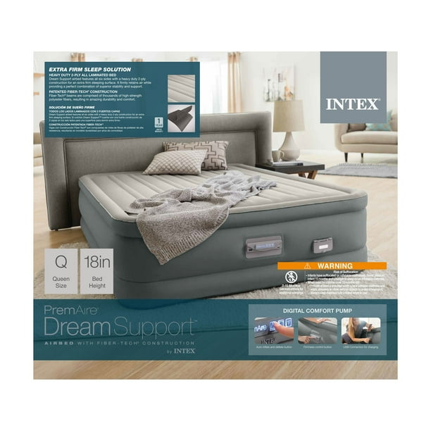 Intex PremAire Dream Support Air Mattress w Built In Pump Queen